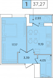 Однокомнатная квартира 37.27 м²
