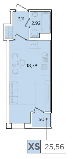 Студия 25.56 м²