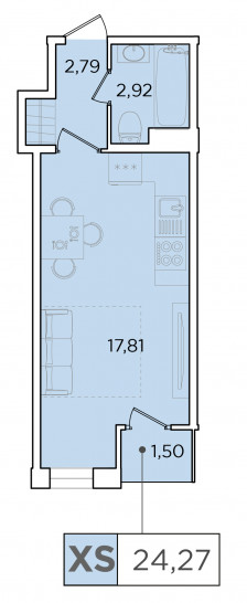 Студия 24.27 м²