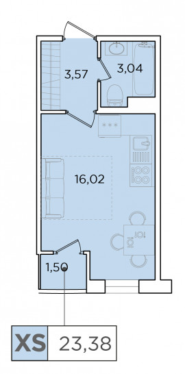 Студия 23.38 м²